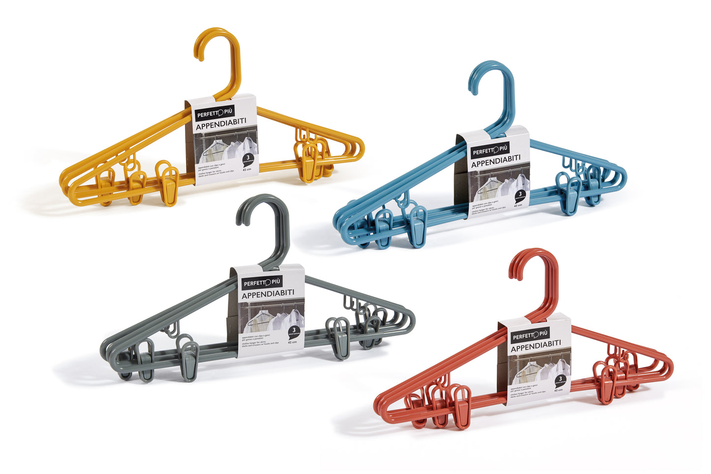 PLASTIC COAT HANGERS WITH CLIPS- Zeta (3pcs) Assorted