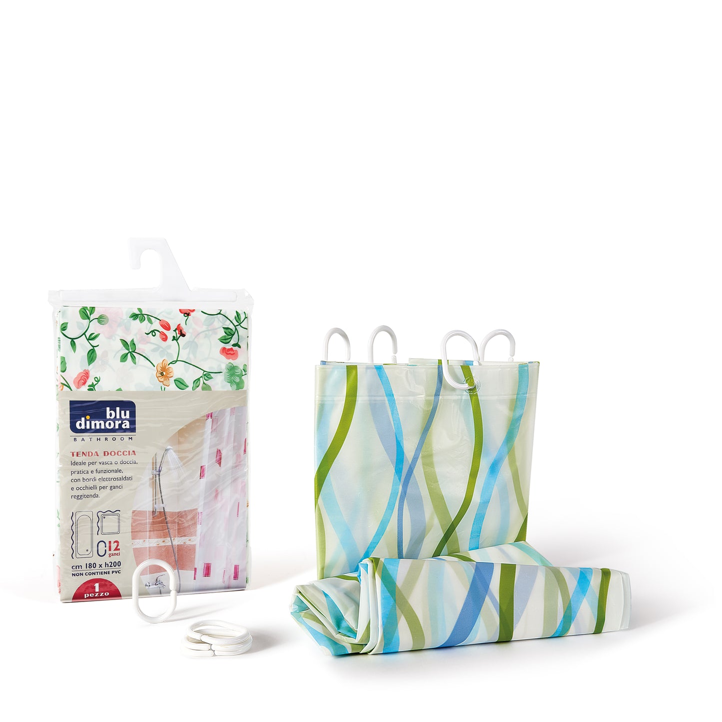 SHOWER CURTAIN WITH 12 HOOKS - 180x200 cm