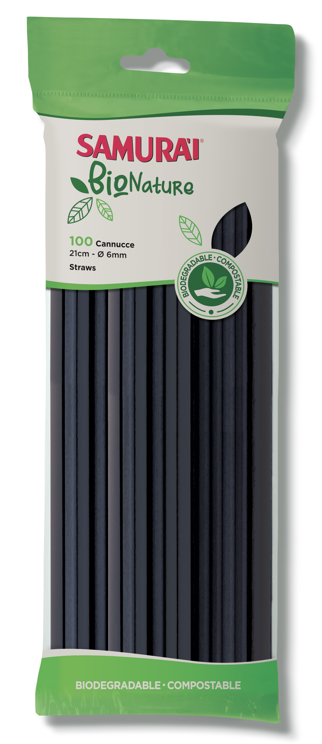 SAMURAI 100 BLACK DRINKING STRAWS, 21 CM.