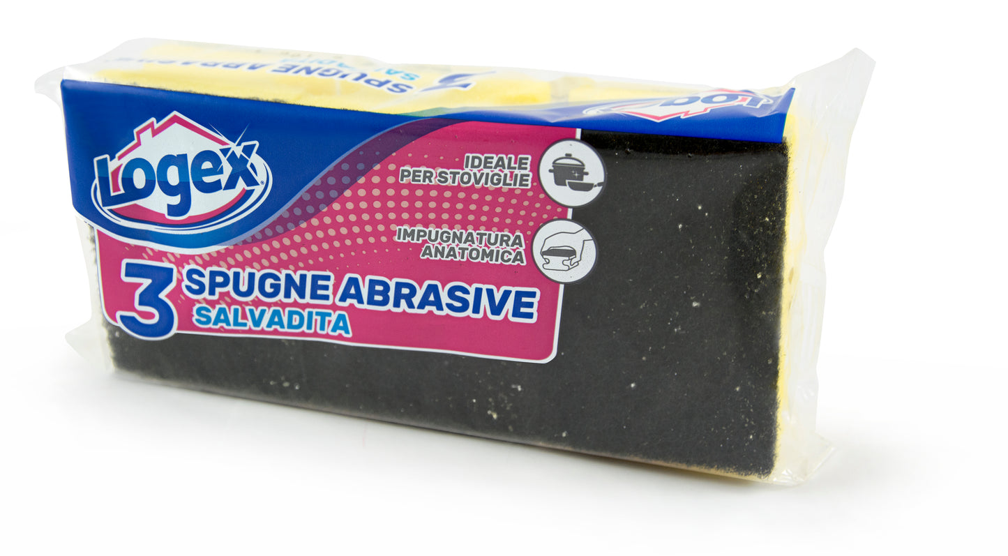 ABRASIVE SPONGES WITH GRIP - Logex (9.2x7x4.3cm) (3pcs)