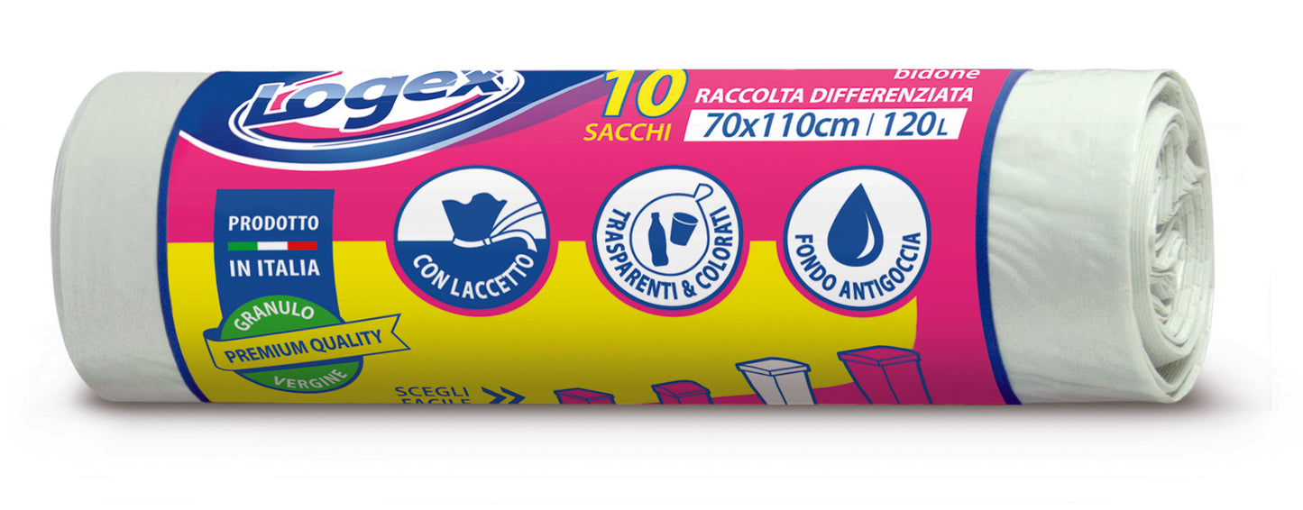 LOGEX 10 GARBAGE BAGS WHITE 120L 70x110cm