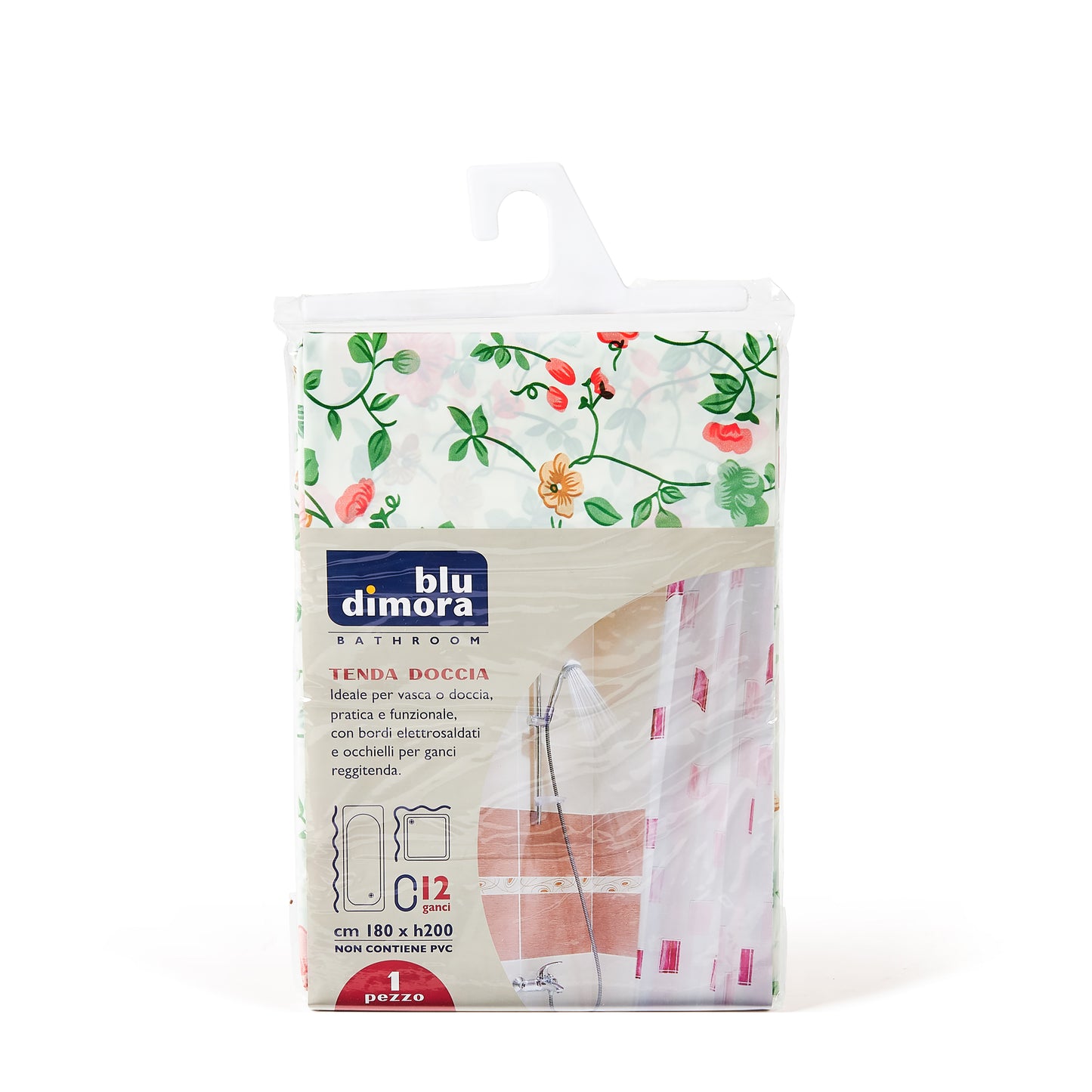 SHOWER CURTAIN WITH 12 HOOKS - 180x200 cm