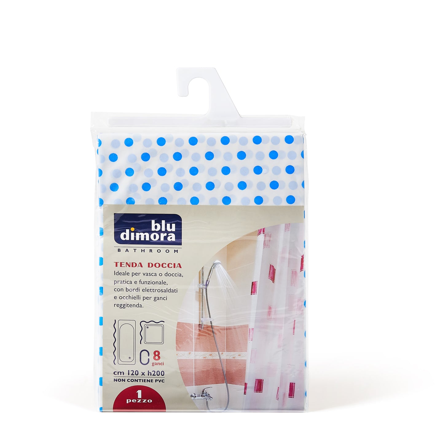 SHOWER CURTAIN WITH 8 HOOKS - 120x200 cm