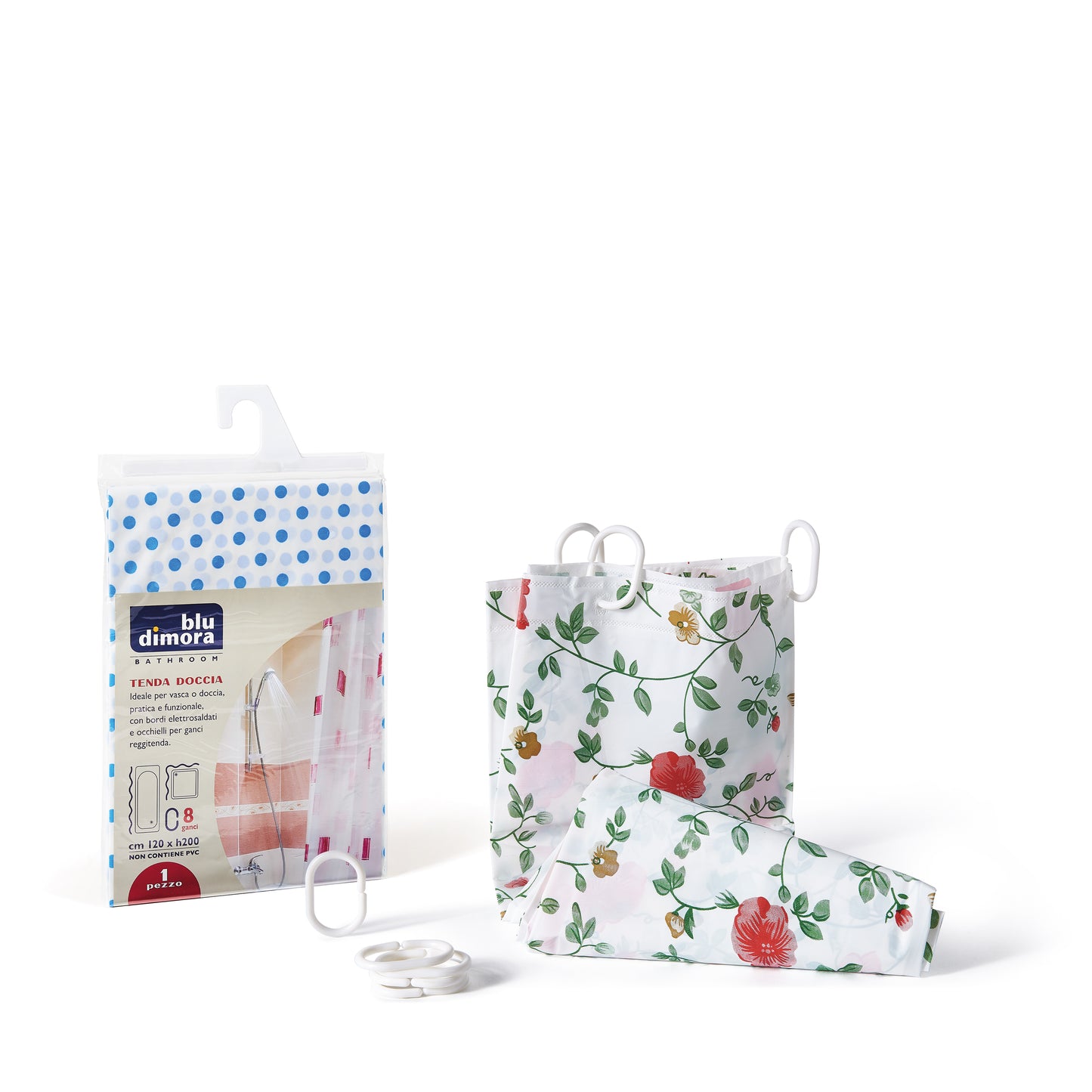 SHOWER CURTAIN WITH 8 HOOKS - 120x200 cm