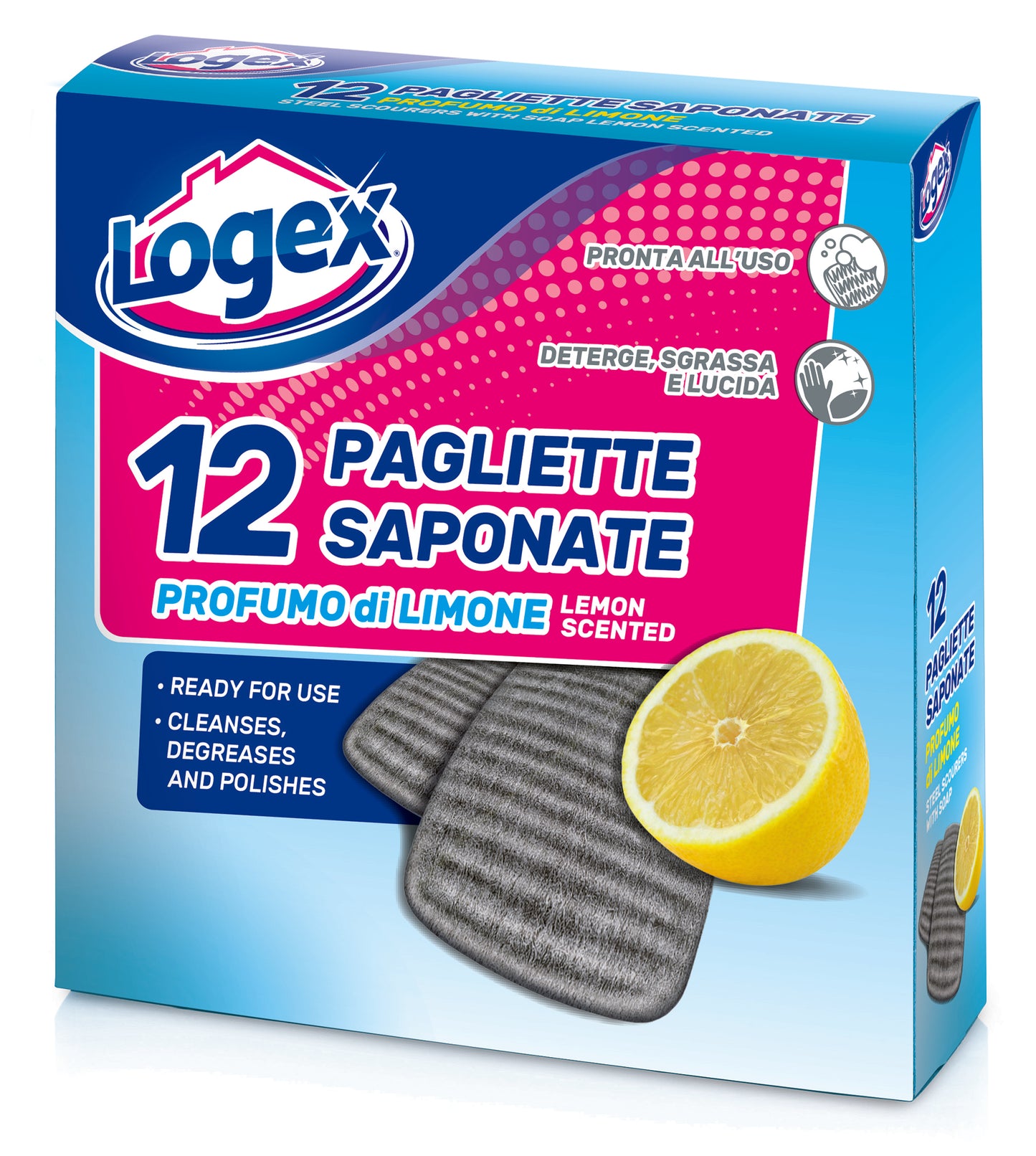 LOGEX 12 SOAPY STEEL WOOL PADS IN CARD-B