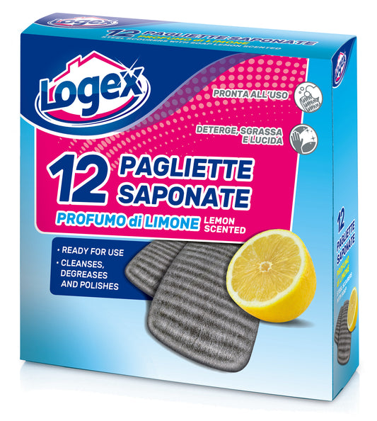LOGEX 12 SOAPY STEEL WOOL PADS IN CARD-B