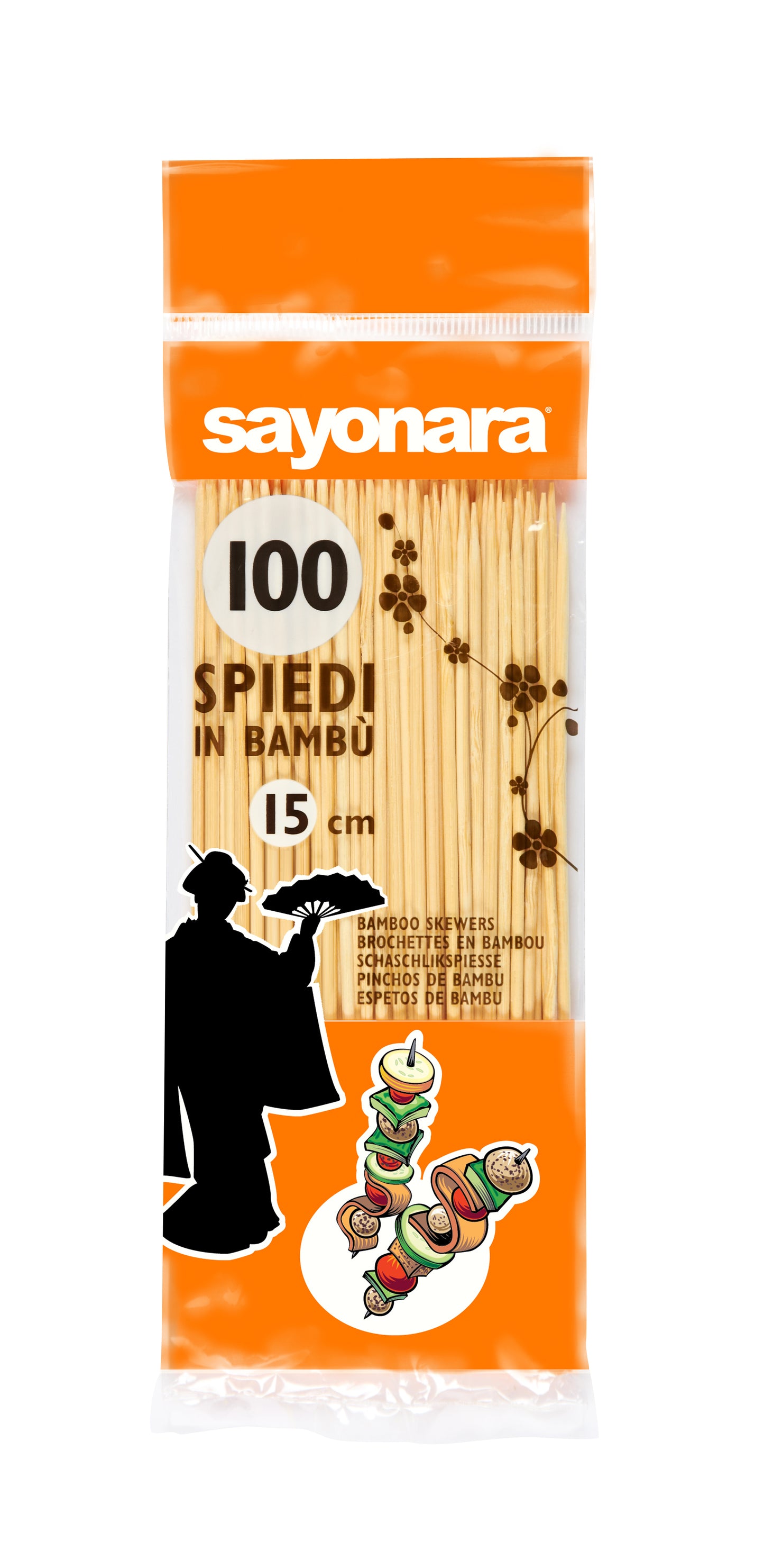 SAYONARA 100 BAMBOO SKEWERS 15cmx2.5mm