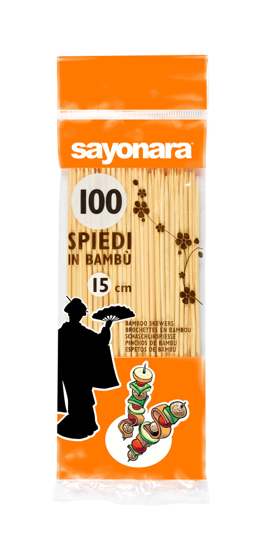 SAYONARA 100 BAMBOO SKEWERS 15cmx2.5mm