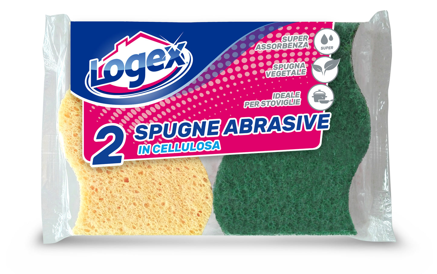 CELLULOSE SPONGE SCOURERS WITH FIBRE - Logex (10.6x6.8x2.1cm) (2pcs)