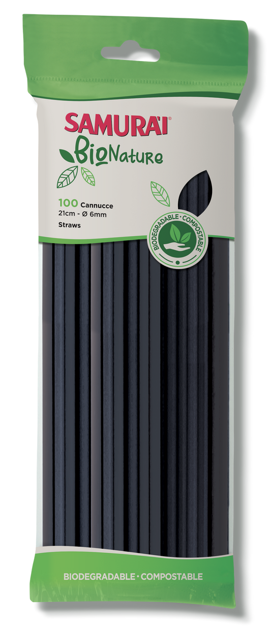 SAMURAI 100 BLACK DRINKING STRAWS, 21 CM.