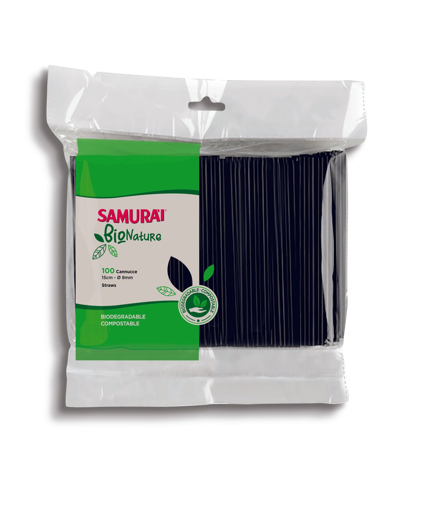 BIONATURE PLASTIC STRAWS - Samurai (15cmx8mm) (100pcs) Black