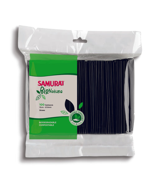 BIONATURE PLASTIC STRAWS - Samurai (15cmx8mm) (100pcs) Black