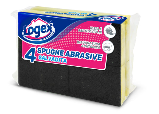 LOGEX 4 SCOURING PADS WITH SPONGE GRIP IN POLYPROP WRAPPING