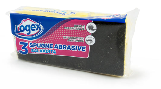 ABRASIVE SPONGES WITH GRIP - Logex (9.2x7x4.3cm) (3pcs)