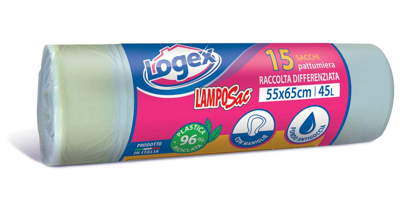 LOGEX 15 GARBAGE BAGS GREEN & WHITE 45L. 55X65cm.