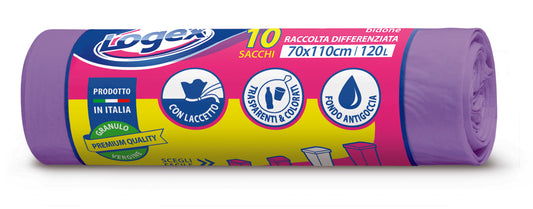 LOGEX 10 GARBAGE BAGS PURPLE 120L 70x110cm